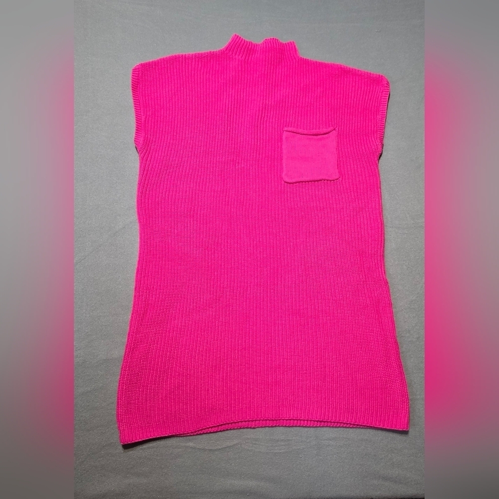 Zenana New In Poly Bag Vibrant Pink Mock Neck Ribbed Knit Dress M:Bust 37-38 in - Picture 3 of 7